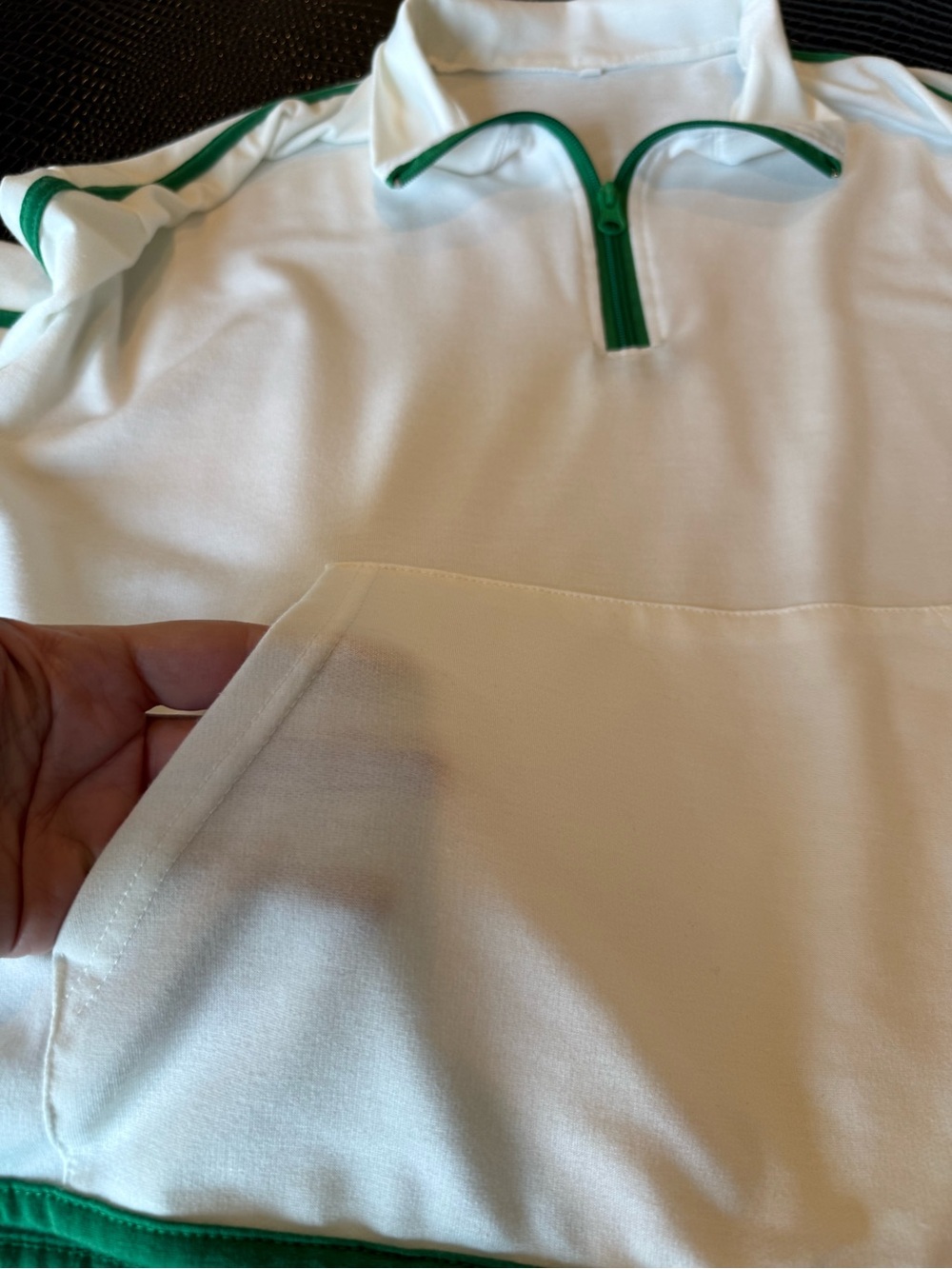 Women’s Athletic White and Green Two-Piece Set- Quarter Zip Pullover & Shorts - Picture 4 of 5